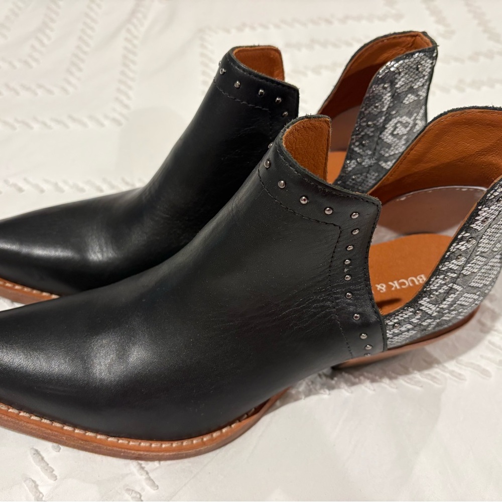Stud-Trim Black Leather Pointed Mules with Snake-Print Back